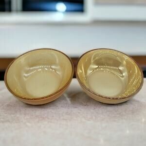 Pair of Jeannette Moderne Marigold Amber Carnival Glass Berry Bowls Vtg 4.75”